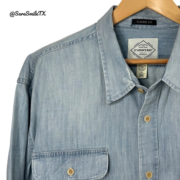 ST. JOHN’S BAY Classic Fit Authentic Indigo Long Sleeve Button Down Denim Shirt - Picture 3 of 10